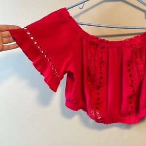 Red lace crop top